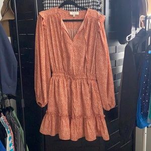 Long Sleeve Spotted Pinch Dress